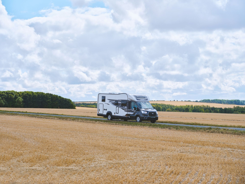 Practising motorhome driving and manoeuvring in a quiet, open area before a holiday