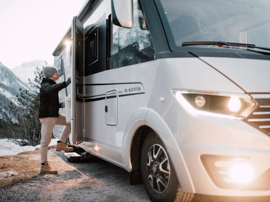 Motorhome exterior to inspect before setting off on a trip