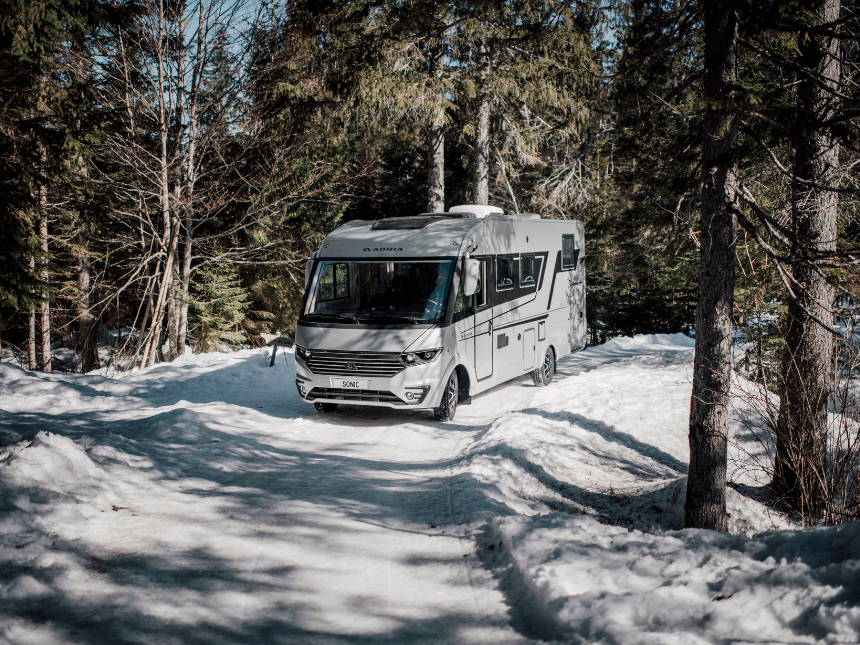 Motorhome parked in a suitable winter storage location
